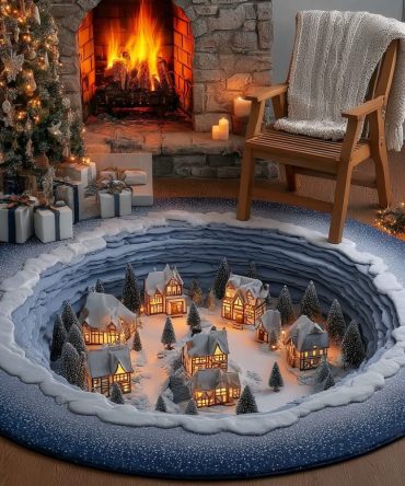 Winter Haven Round Cozy Rug — Tranquil Winter Retreat Accent Mat, Soft Low-Pile, Non-Slip Backing, Perfect Christmas & Seasonal Decor