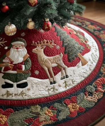 Winter Hearth Glow Quilted Tree Skirt — Warm Hearth-Inspired Christmas Tree Skirt For Inviting Holiday Ambiance