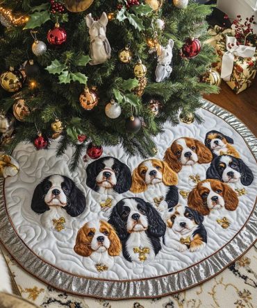Winter Majesty Quilted Holiday Tree Skirt - Elegant Snow & Crown Embroidery, Plush Quilting, 48" Diameter Luxe Christmas Base