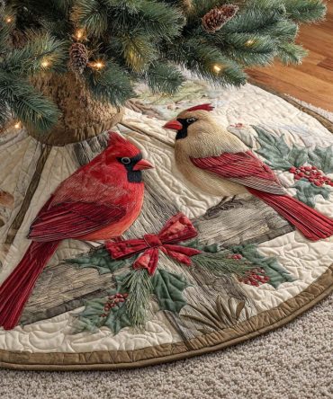 Winter Meadow Duet Quilted Christmas Tree Skirt — Premium Holiday Tree Base Decor, Soft Quilting, Festive Accent For Home & Gifts