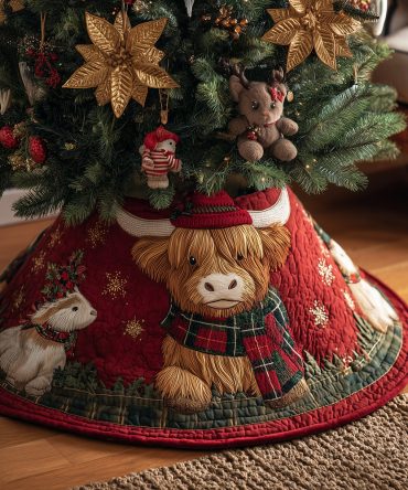 Winter Meadow Merriment Quilted Tree Skirt — Festive Floral Holiday Base With Cozy Quilting For Classic Christmas Styling