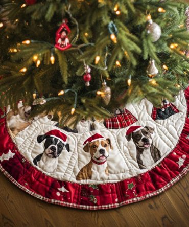 Winter Pitbull Christmas Tree Skirt - Quilted Holiday Decor For Dog Lovers, Durable Soft Fabric, Perfect Pet Gift