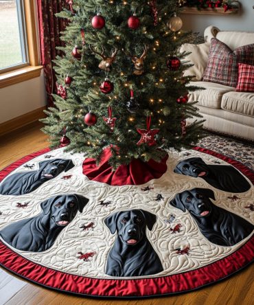 Winter Retriever Quilted Christmas Tree Skirt — Classic Holiday Retriever Design, Soft Quilting, Durable Seasonal Accent