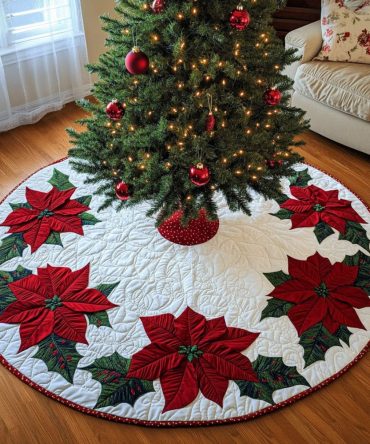 Winter Solstice Swirl Quilted Tree Skirt – Elegant Spiral Snow Motif 48-Inch Round , Reversible Plush Seasonal Decor
