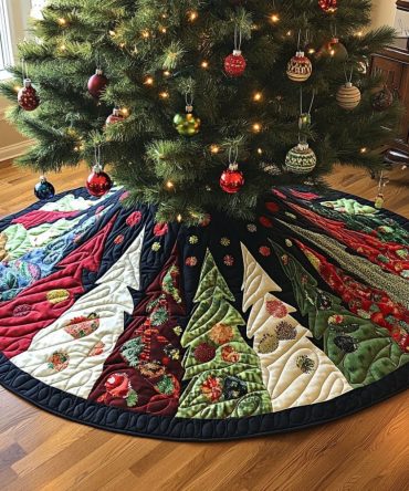 Winter Tree Magic Quilted Christmas Tree Skirt — Enchanting Snow-Dusted Holiday Skirt , Quilted Textured Base For Magical Seasonal Display