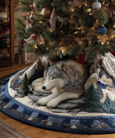 Snowbound Wolf Quilted Tree Skirt — Cozy Winter Holiday Base, Rustic Cabin Decor, Easy-Care Luxury Textile For Christmas