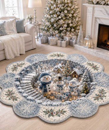 Winter Wonderland Shaped Area Rug — Luxurious Plush Holiday Floor Mat With Snowy Scene For Living Rooms & Entryways