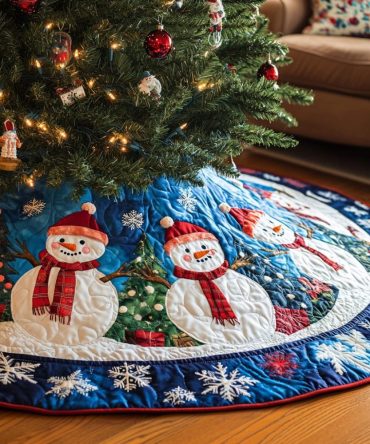 Winter Wonderland Quilted Tree Skirt — Elegant Snowy Landscape Design, Layered Quilt Texture For Refined Holiday Decor