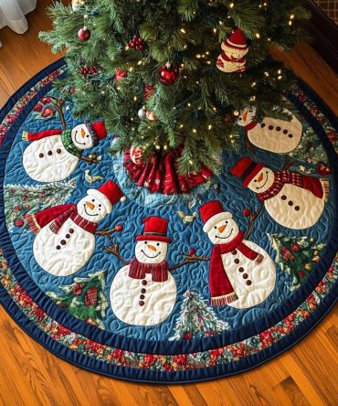 Winter Wonderland Wishes Quilted Christmas Tree Skirt — Snowy Frost Motif Quilted Skirt For A Picture-Perfect, Elegant Holiday Tree Base