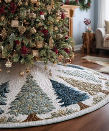 Winter Woods Quilted Tree Skirt — Woodland-Inspired Holiday Base Cover With Soft Quilting For Cozy Seasonal Styling