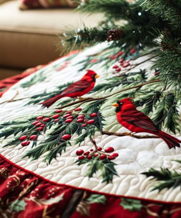 Winterberry Wrap Quilted Tree Skirt — Festive Berry Red Quilted Holiday Skirt For Classic Seasonal Styling And Gift Displays
