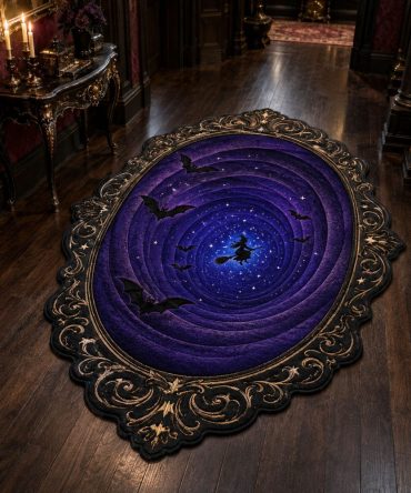 Witch Vortex Themed Rug — Spiraling Witch Design Custom-Shaped Area Rug For Spellbinding Gothic & Halloween Décor, Soft Non-Slip Floor Accent
