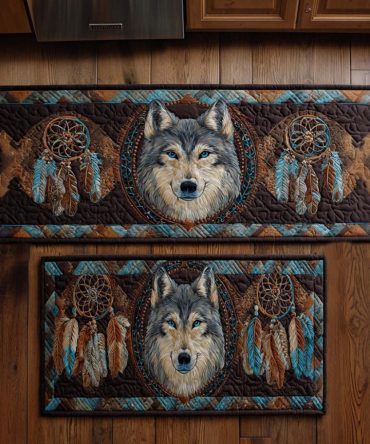 Wolf Dreamcatcher Kitchen Rug — Native-Inspired Non-Slip Area Mat, Durable Low-Profile Floor Rug For Rustic & Boho Kitchens