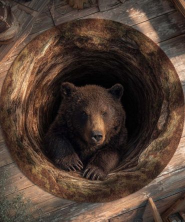 Woodland Den Round Rug — Earthy Brown Plush Area Rug For Rustic Living Room & Cabin Decor, Soft Cozy Floor Accent