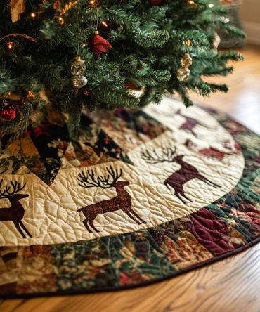 Woodland Elegance Quilted Christmas Tree Skirt — Nature-Inspired Patterns, Soft Quilting, Perfect Base For Rustic & Scandinavian Holiday Interiors