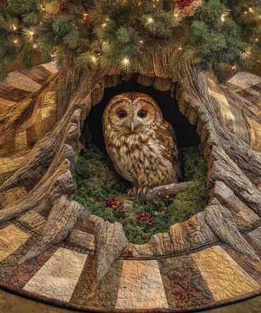 Woodland Guardian Quilted Christmas Tree Skirt — Rustic Nature Motif, Heavy Quilting & Protective Holiday Floor Cover For Cozy Homes