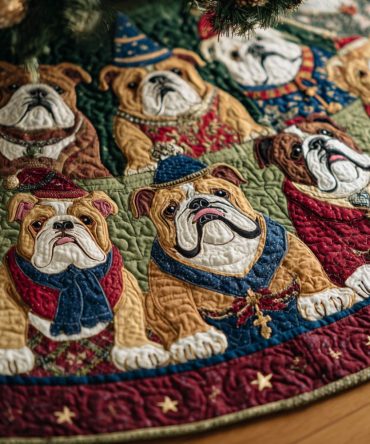 Wrinkle Wreaths Quilted Holiday Tree Skirt - Festive Wreath Motif For Dog Lovers, Soft Quilted Christmas Base