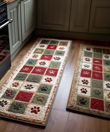 Christmas Paw Kitchen Rug — Cute Festive Paw Print Runner, Non-Slip Holiday Mat For Pet Lovers, Machine-Washable & Durable