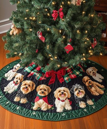 Yorkie Wonderland Quilted Tree Skirt — Enchanting Yorkie Holiday Tree Skirt, Quilted Christmas Decor For Pet-Friendly Homes