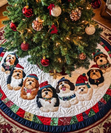 Yorkshire Festive 'Christmas Joy' Quilted Tree Skirt — Premium Holiday Base For Christmas Trees, Cozy Traditional Décor Accent