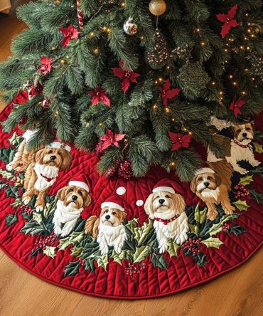 Elegant Yorkshire Quilted Christmas Tree Skirt – 'Xmas Joy' Festive Appliqué, Heavy-Duty Holiday Décor For Cozy Living Rooms