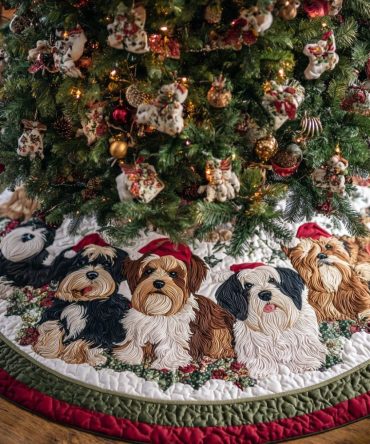 Yorkshire Terrier Quilted Tree Skirt – 'Dream' Yorkie-Themed Christmas Skirt, Soft Patchwork, Machine-Washable, Elegant Holiday Decor For Dog Lovers