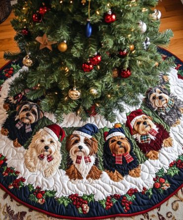 Yorkshire Joy Quilted Holiday Tree Skirt — Bright Festive Design With Soft Quilted Base For Christmas Tree Display & Gift Staging