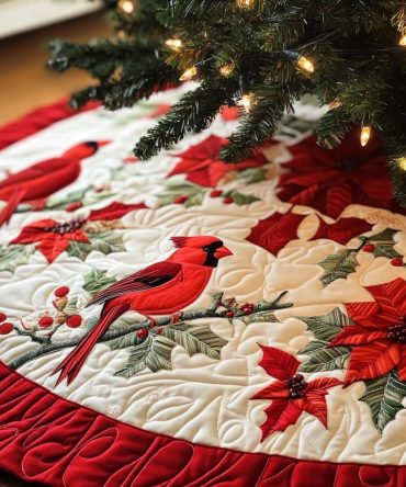 Yuletide Chorus Quilted Holiday Tree Skirt — Musical-Themed Quilted Christmas Skirt To Elevate Festive Home Décor And Gift Displays