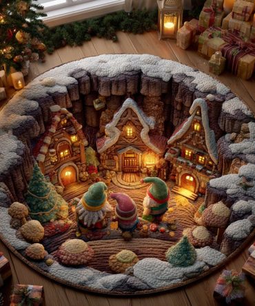 Yuletide Gathering Decorative Rug — Plush Holiday Round Mat 48In For Entryway, Living Room; Fade-Resistant, Non-Slip Backing
