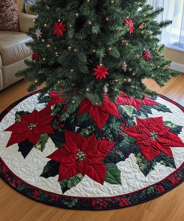 Yuletide Glow Quilted Tree Skirt — Luxe Quilted Christmas Skirt With Plush Padding And Seasonal Red Accents For Home