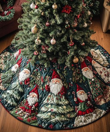 Yuletide Glow Quilted Christmas Tree Skirt — Warm & Elegant Quilted Tree Skirt For Classic Holiday Cheer And Stylish Home Decor