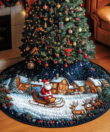 Yuletide Magic Quilted Christmas Tree Skirt — Elegant Holiday Tree Skirt With Festive Embroidery, Soft Quilted Backing For Cozy Décor