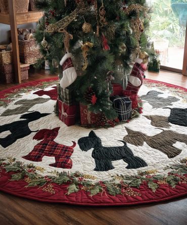 Yuletide Schnauzer Quilted Tree Skirt — Classic Holiday Patchwork With Schnauzer Motif, Cozy Cotton Blend, Machine-Washable & Gift-Ready Packaging