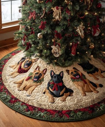 Yuletide Shepherd Quilted Tree Skirt — Classic Holiday Motif With Cozy Quilted Texture, Stylish Tree Base Cover For Timeless Seasonal Styling