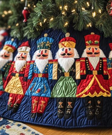 Yuletide Watch Quilted Christmas Tree Skirt — Timeless Guardian Embroidery, Soft Quilting & Elegant Holiday Floor Cover