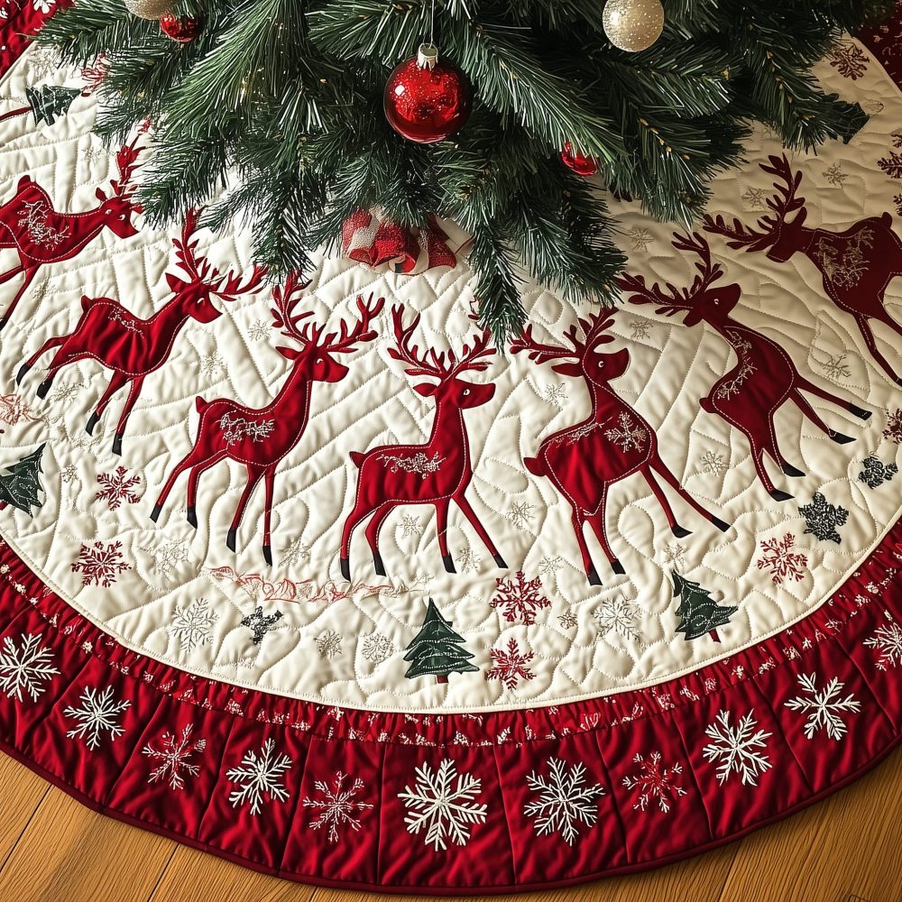 Classic Quilted Christmas Tree Skirt — Timeless Patchwork Holiday Tree Skirt, 48" Round, Cotton Blend, Reversible & Machine-Washable - Image 6