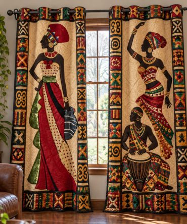 African Legacy Quilted Curtains - Heritage-Inspired Drapes With Intricate Quilting, Stylish Window Panels For Timeless Interiors
