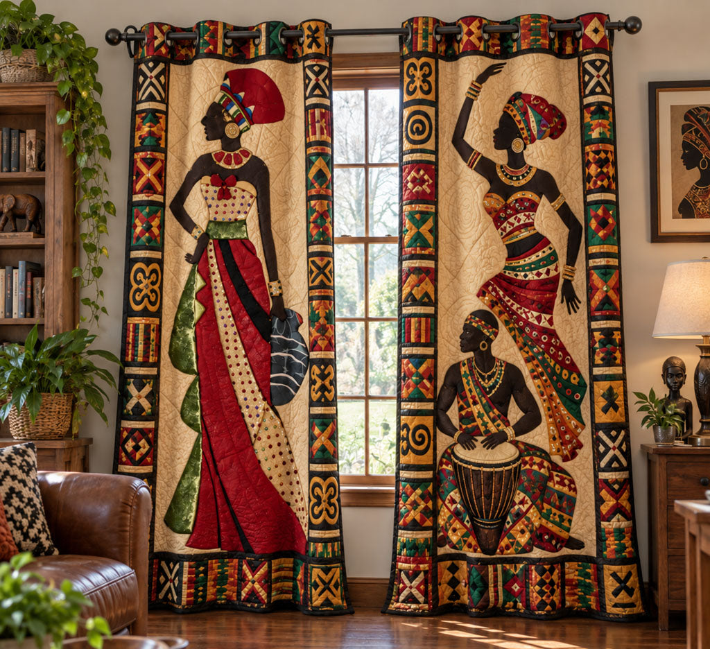 African Legacy Quilted Curtains - Heritage-Inspired Drapes With Intricate Quilting, Stylish Window Panels For Timeless Interiors