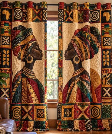 Regal African Queen Quilted Curtains — Elegant Tribal Drapes With Thermal Lining For Bedroom, Living Room & Luxury Boho Style