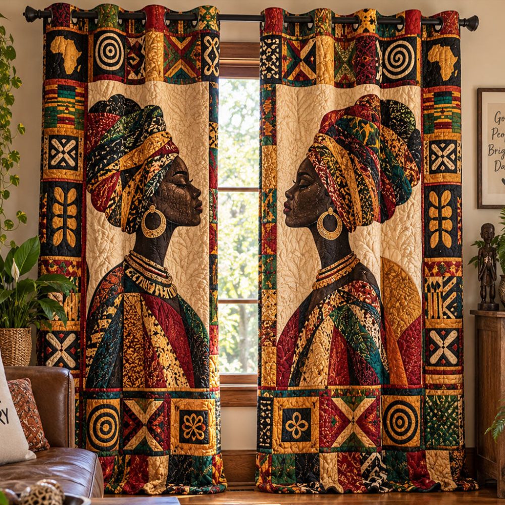 Regal African Queen Quilted Curtains — Elegant Tribal Drapes With Thermal Lining For Bedroom, Living Room & Luxury Boho Style