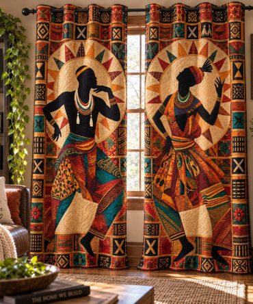 African Roots Quilted Curtains - Earth-Inspired Patterned Drapes, Durable Quilted Panels For Natural, Eco-Friendly Aesthetic