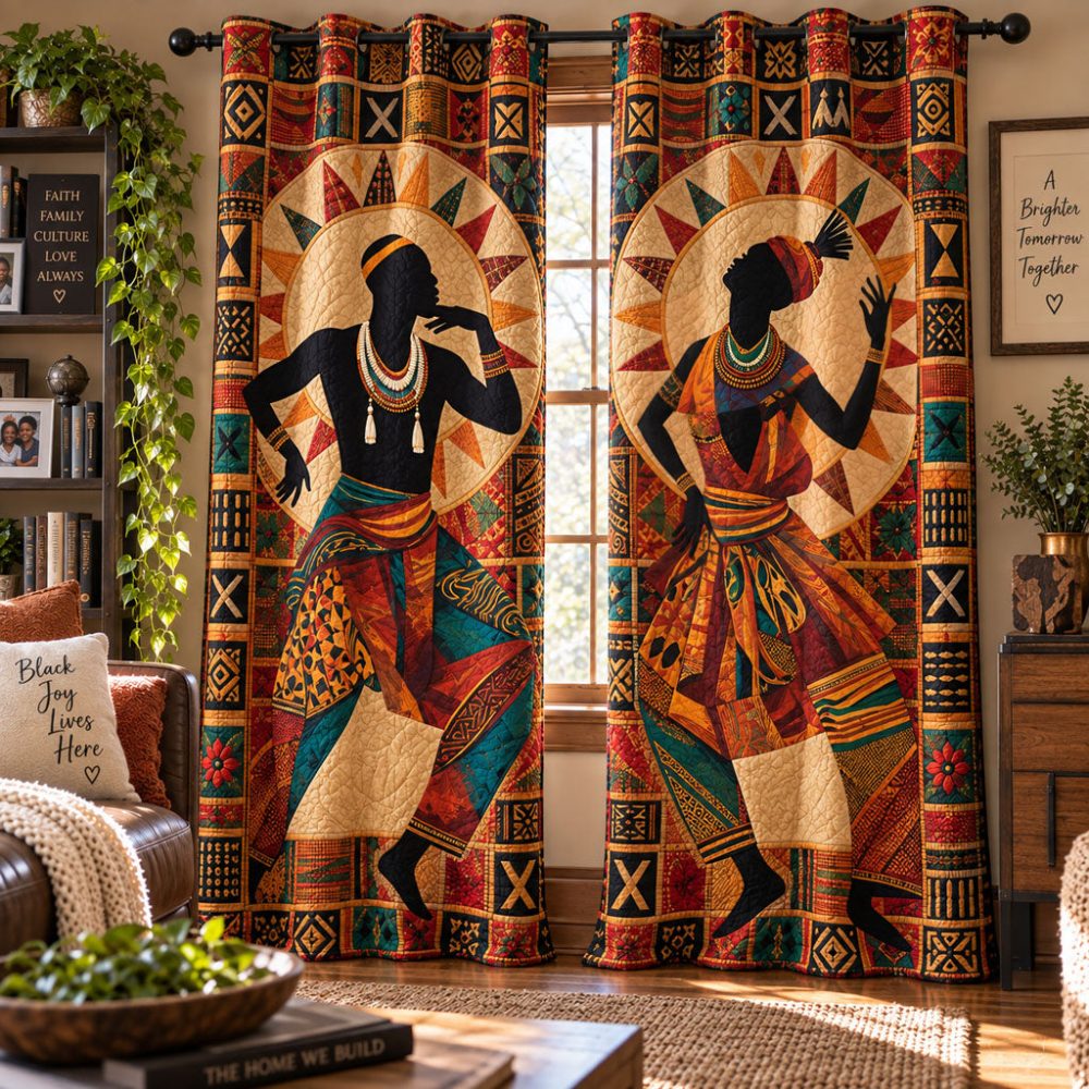 African Roots Quilted Curtains - Earth-Inspired Patterned Drapes, Durable Quilted Panels For Natural, Eco-Friendly Aesthetic