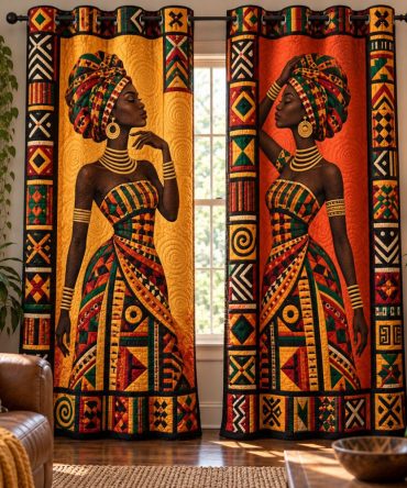 African Royalty Quilted Curtains - Majestic Pattern Drapes, Luxurious Textured Panels For Upscale Interior Styling