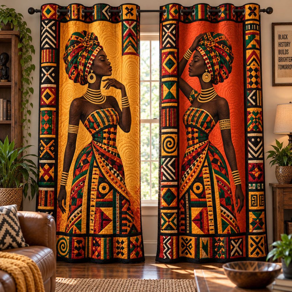African Royalty Quilted Curtains - Majestic Pattern Drapes, Luxurious Textured Panels For Upscale Interior Styling