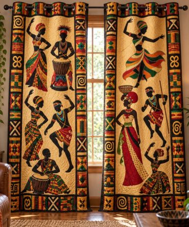 African Soul Quilted Curtains - Soulful Tribal Panels With Deep Texture, Decorative Drapes For Stylish Homes & Cozy Retreats