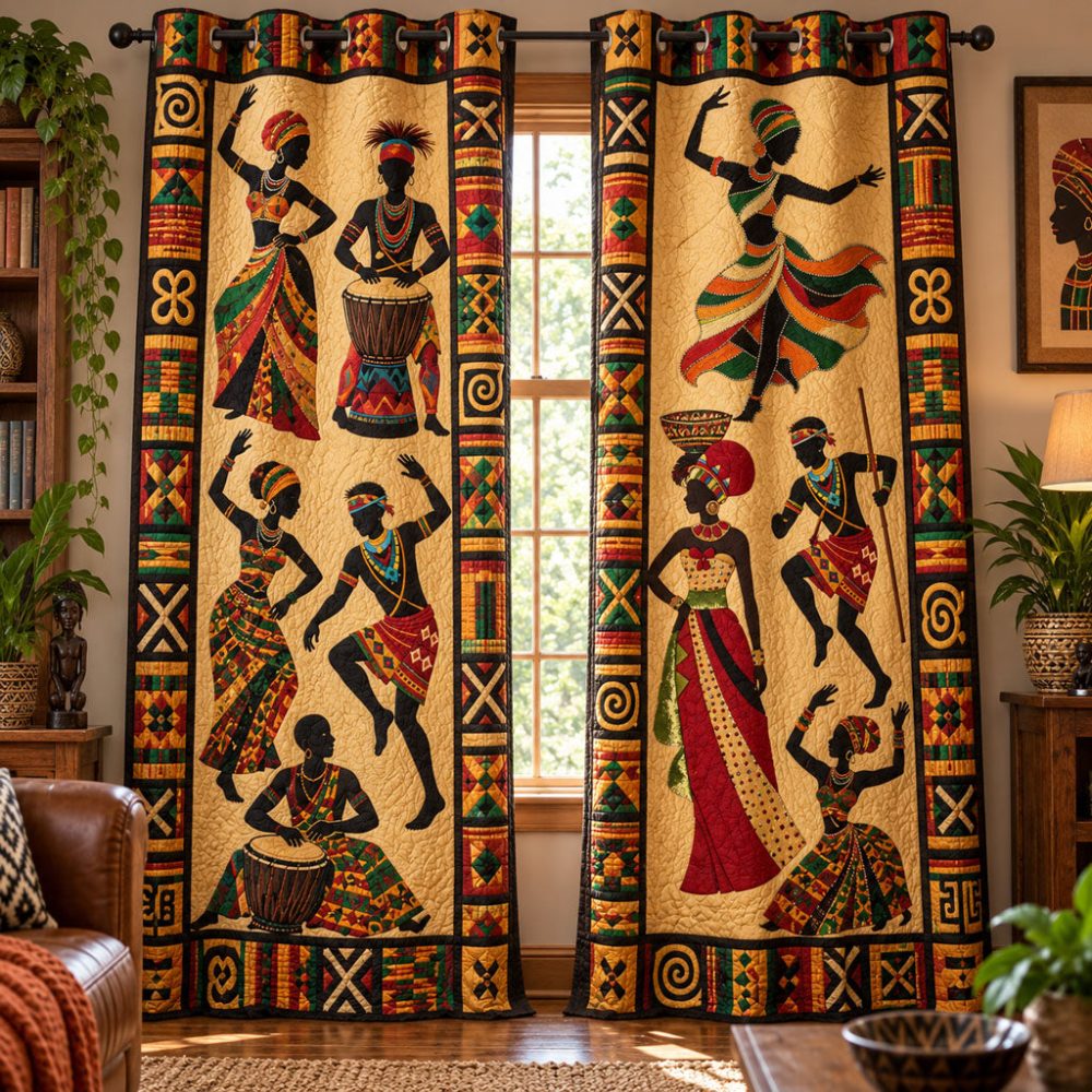 African Soul Quilted Curtains - Soulful Tribal Panels With Deep Texture, Decorative Drapes For Stylish Homes & Cozy Retreats