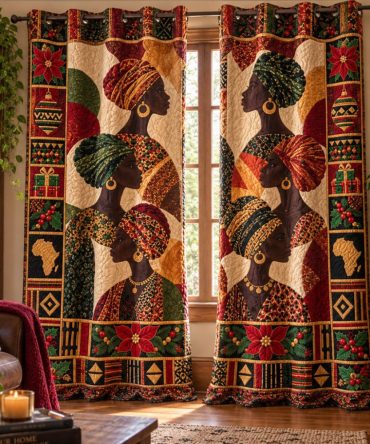 African Treasures Quilted Curtains - Handcrafted Motif Drapes, Textured Insulated Panels For Cultural Chic Home Decor