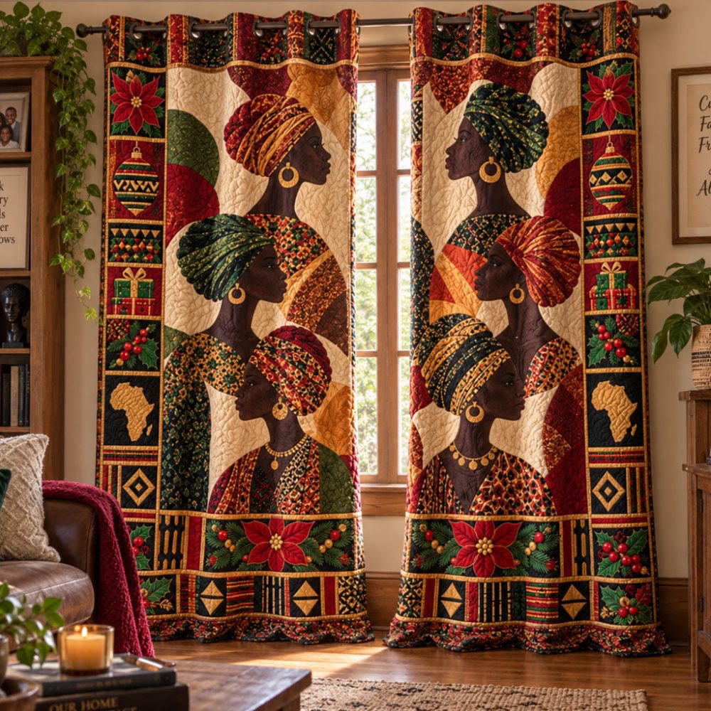 African Treasures Quilted Curtains - Handcrafted Motif Drapes, Textured Insulated Panels For Cultural Chic Home Decor