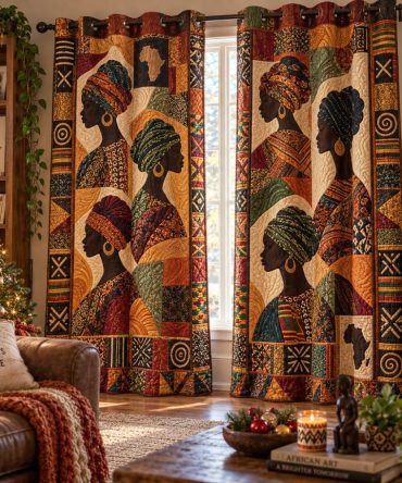 Afrocentric Harmony Quilted Curtains — Modern African Print Drapes With Thermal & Light-Filtering Lining, Sound-Dampening Quilting Energy-Smart