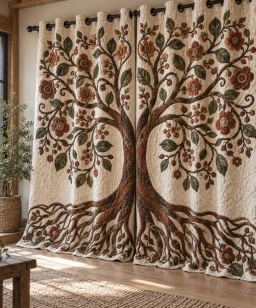 Amber Floral Quilted Curtains — Thermal Blackout Drapes With Vibrant Botanical Print, Insulated Window Panels For Cozy Bedrooms & Sunrooms